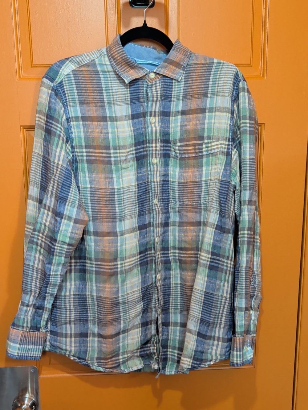 Tommy Bahama Blue and Green Plaid Button-Down Linen Shirt